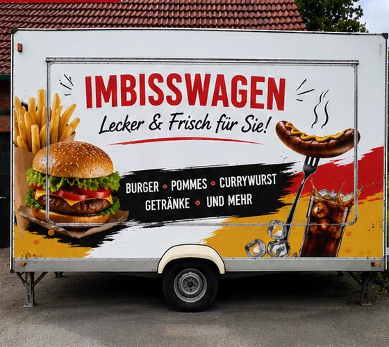 Imbisswagen nach der professionellen Folierung durch EA Werbeagentur